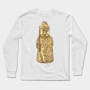 Fierce Warriors Unleashed: The Lewis Chessmen Berserker Design Long Sleeve T-Shirt